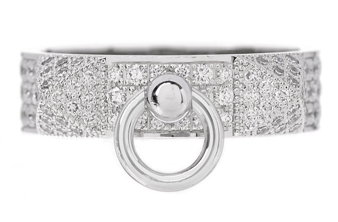 $12,000.00 Hermes 18K White Gold Diamond PM Collier Pave Ring