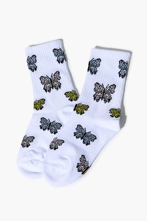 Girls Butterfly Print Crew Socks (Kids)