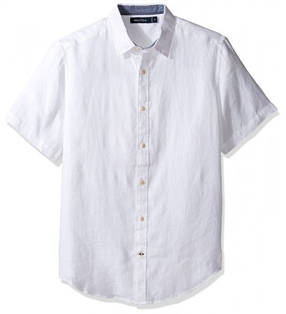 Men's Short Sleeve Classic Fit Solid Linen Button Down Shirt - Bright White - CC12O0INVAH