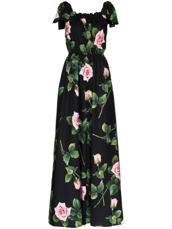 Dolce & Gabbana Floral-Print Cotton Jumpsuit F6C3DTHS5FZ Black | Farfetch