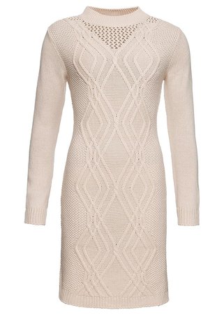 Cable Knit Sweater Dress in Beige | VENUS