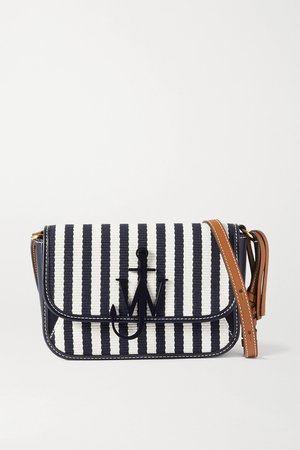 Navy Anchor Nano striped canvas and leather shoulder bag | JW Anderson | NET-A-PORTER