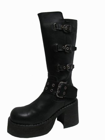 Vintage Destroy Platform Boots Black Leather Buckle Zip Side | Etsy