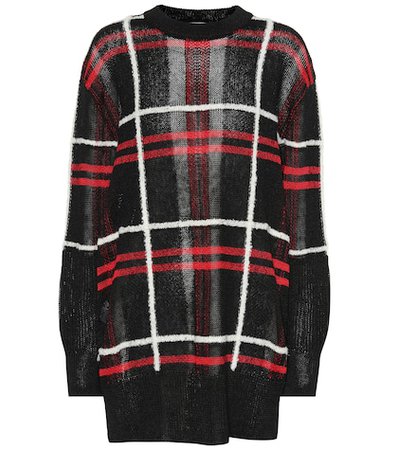 Plaid linen and wool-blend sweater