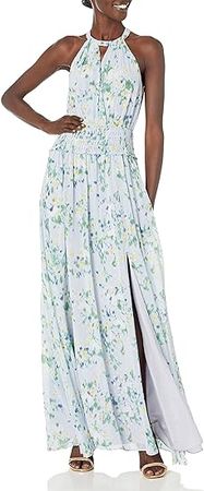 Amazon.com: BCBGMAXAZRIA Women's Sleeveless Halter Neck Smocked Waist Side Slit Maxi Evening Dress : Clothing, Shoes & Jewelry