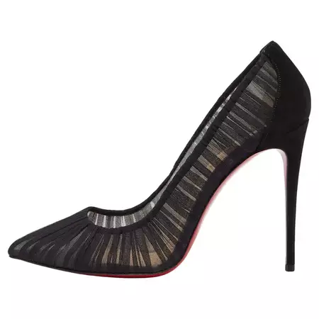 Christian Louboutin Black Tulle and Suede Follies Draperia 100 Pumps Size 39 For Sale at 1stDibs