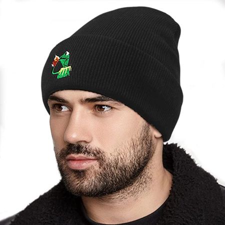 Amazon.com: Winter Kermit The Frog Sipping Tea Beanie Warm Comfortable Soft Oversized Thick Cable Knitted Hat Unisex Knit Caps-Black : Clothing, Shoes & Jewelry