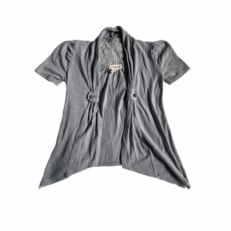gray button lace short sleeve cardigan shawl jacket