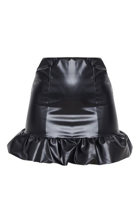 Black Faux Leather Ruffle Hem Mini Skirt | PrettyLittleThing
