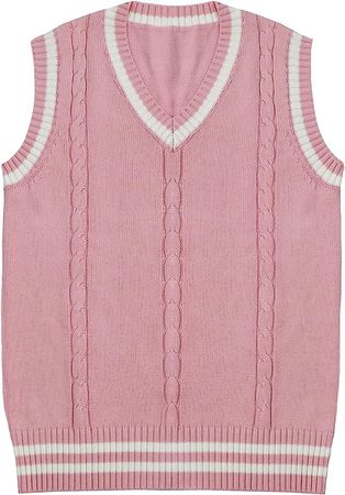 Gihuo Women's V Neck Sweater Vest Uniform Cable Knit Sleeveless Sweater (Pink, Small) at Amazon Women’s Clothing store