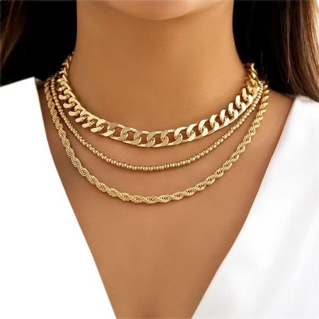 Amazon.com: Octwine Boho Gold Twist Rope Chain Bead Choker Necklace Cuban Link Layered Chunky Necklaces Set Shiny Bar Choker Jewelry for Women and Girls (3pcs) : Clothing, Shoes & Jewelry