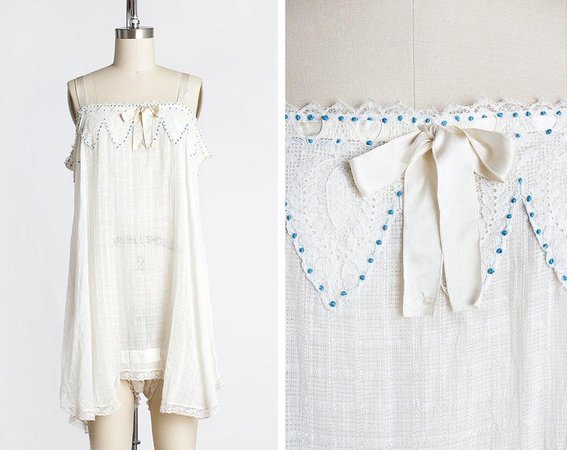 SO SWEET 1920s Woven Cotton & Lace Step-in with Blue | Etsy