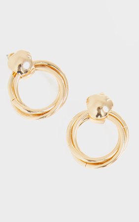 Gold Double Twist Mini Door Knocker Earrings | PrettyLittleThing USA