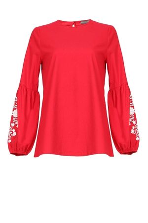 Brillia Embroidered Lantern Sleeve Blouse - Red - Poplook.com RM99.00