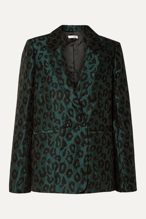 Madeleine Double-breasted Leopard-jacquard Blazer - Emerald
