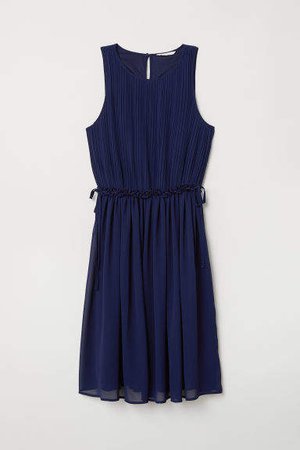 Pleated Chiffon Dress - Blue