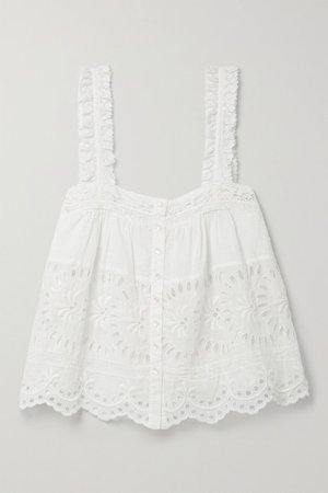 Sully Crochet-trimmed Broderie Anglaise Cotton Tank - White
