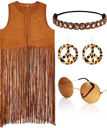 Amazon.com: 4 Piece Women Hippie Costume Set Fringe Vest Faux Seude Tassels Vest(S,Style A): Clothing