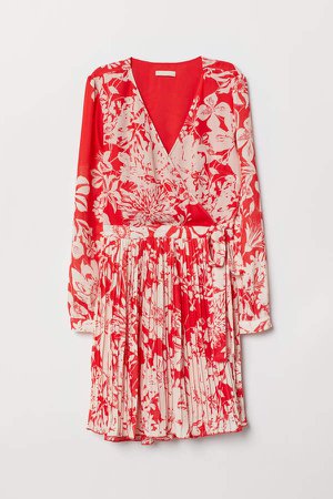 Patterned Wrap-front Dress - Red