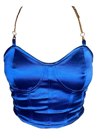 blue satin corset bralet gold chain straps