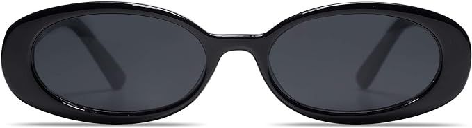 VANLINKER 90s Sunglasses for Women Men, Retro Oval Sunglasses Narrow Eyeglasses Polarized UV400 Protection (Black, Grey) at Amazon Women’s Clothing store