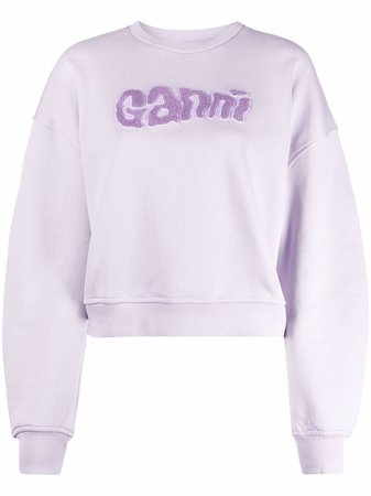 GANNI Textured Logo Crew Neck Sweatshirt - Farfetch