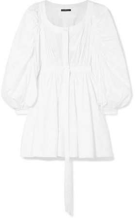 Gathered Cotton-poplin Mini Dress - White