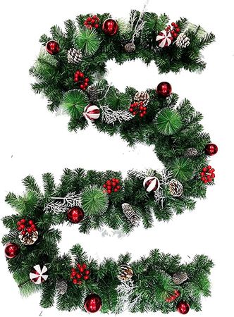Amazon.com: Susire Christmas Garland Decorations Artificial: 9Ft Xmas Evergreen Garland Wreath with Red Balls Pinecone Holly WhiteCedar Branches - Faux Winter Holiday Garland with Ornaments for Stairway Porch : Home & Kitchen