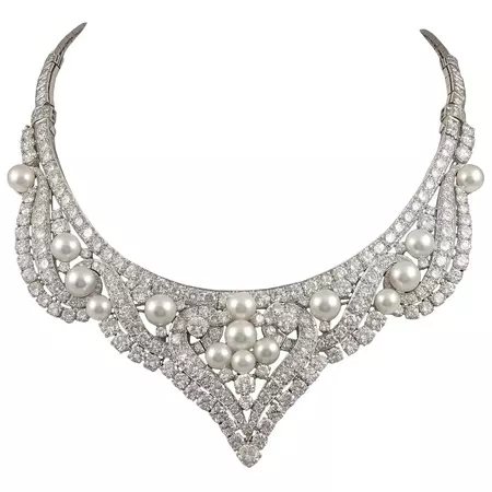 David Webb Diamond Pearl Gold Platinum Necklace / Tiara For Sale at 1stDibs | david webb jewelry