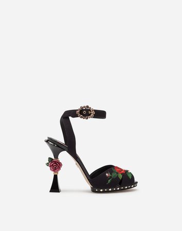 Women's Sandals and Wedges | Dolce&Gabbana - PRINTED CHARMEUSE SANDALS WITH SCULPTURAL HEEL