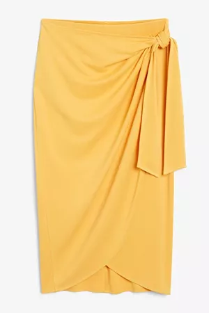 Super-soft draped wrap skirt - Yellow - Midi skirts - Monki WW