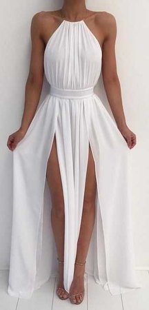 Long White Flowy High Slit Goddess Maxi Dress