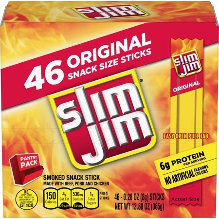 Walmart Grocery - Slim Jim Snack-Sized Smoked Meat Stick, Original Flavor, Keto Friendly Snack Stick, 0.28 Oz, 46 Count