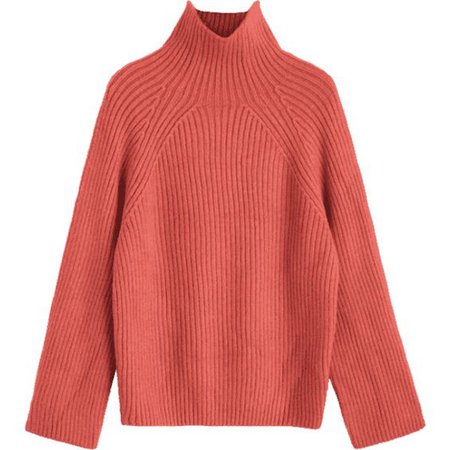 Plain High Neck Sweater Russet-red