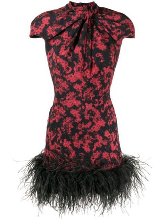16Arlington feather-hem pleat-neck Mini Dress - Farfetch