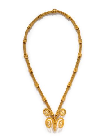 CONVERTIBLE YELLOW GOLD RAMS HEAD NECKLACE