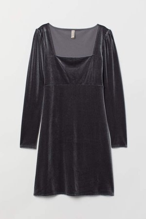 Short Velvet Dress - Gray