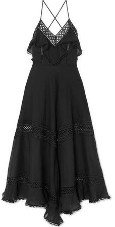 Charo Ruiz - Sabine Crocheted Lace-paneled Cotton-blend Dress - Black