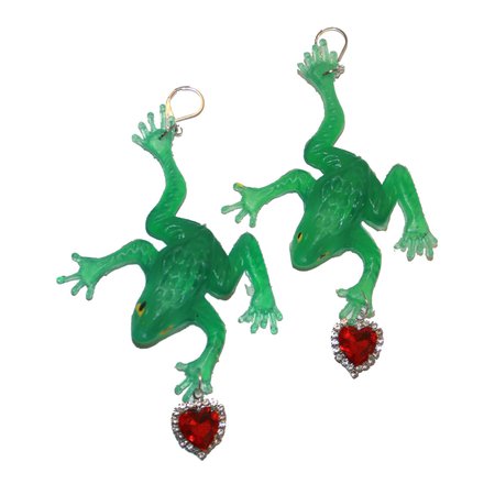 Lovely Frog Earrings Gemstone Heart Cute Kitsch Bug Earrings | Etsy Sweden
