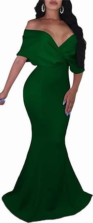 Amazon.com: GOBLES Women Sexy V Neck Off The Shoulder Evening Gown Fishtail Maxi Dress : Clothing, Shoes & Jewelry
