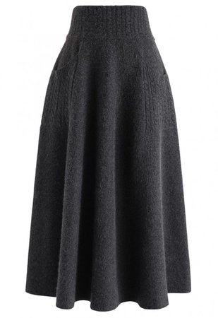 Cable Pockets Knit Midi Skirt in Smoke - NEW ARRIVALS - Retro, Indie and Unique Fashion grey