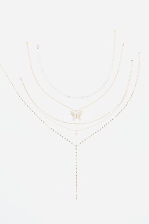 Set of 5 Butterfly & Pearl Necklaces White | Garage