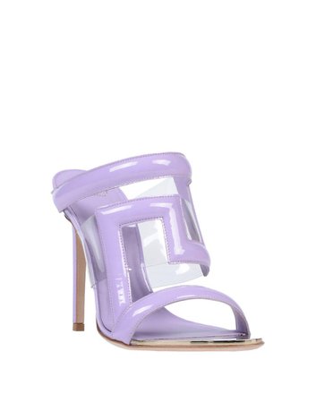Versace NEW Purple Patent PVC Clear Slides Mules Evening Sandals Heels in Box For Sale at 1stdibs