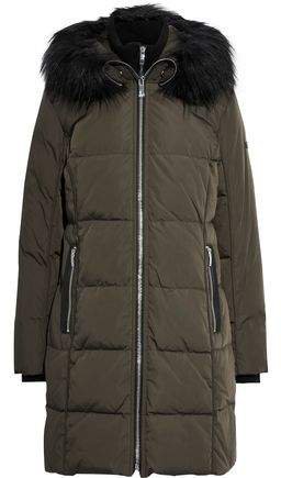 Faux Fur-trimmed Quilted Shell Down Hooded Coat