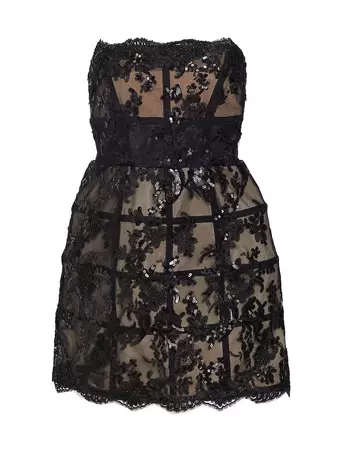 Shop Alice + Olivia Gerda Lace & Sequin Strapless Minidress | Saks Fifth Avenue