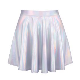 HDE - HDE Women's Shiny Liquid Metallic Holographic Pleated Flared Mini Skater Skirt (Holographic, Large) - Walmart.com