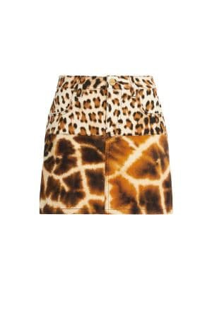 Giraffe Chine and Leopard print denim skirt | Roberto Cavalli #{ProductCategory}