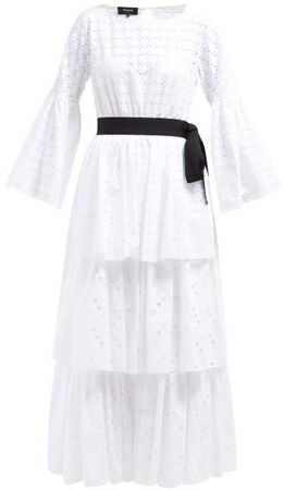 Tiered Cotton Broderie Anglaise Dress - Womens - White