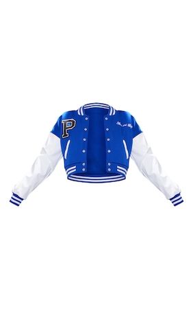 Bright Blue Varsity Contrast Sleeve Bomber Jacket | PrettyLittleThing USA