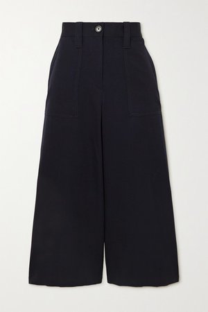 Cropped Wool-twill Wide-leg Pants - Navy